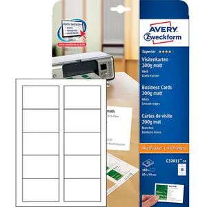 AVERY Zweckform Visitenkarten C32011-10 - 100 matte weiße Visitenkarten, perfekt für einen professionellen Eindruck dank QuickClean-Technologie und kostenloser Online-Designsoftware