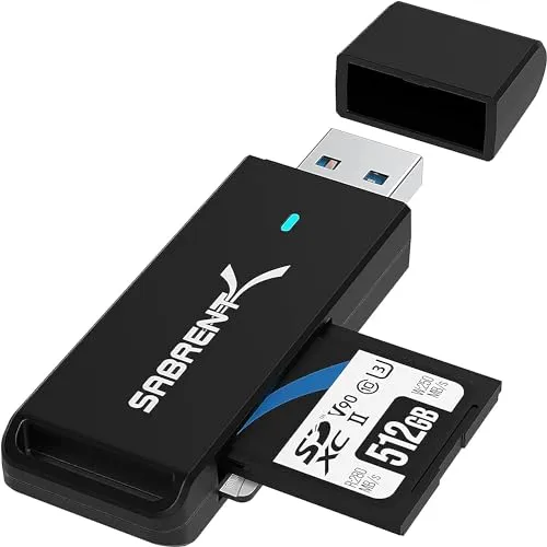 SABRENT SD, Micro SD Kartenleser, USB 3.2 gen 1 Kartenleser, 5Gbps High Speed Externe Kartenlesegeräte OTG Adapter unterstützt MMC/TF/SDXC/SDHC/Micro SDHC/Micro SDXC, für PC, usw (CR-T2MS)