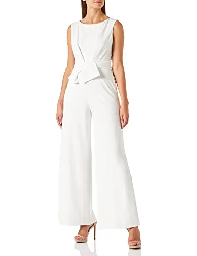 Vera Mont Damen Overall 0178/4867, Offwhite, Größe 44 - Eleganter taillierter Jumpsuit mit Reißverschluss, ärmellos und U-Boot Ausschnitt – perfekt für besondere Anlässe.