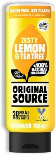 Original Source Zitronen- und Teebaum-Duschgel, 100 Prozent natürlicher Duft, vegan, tierversuchsfrei, parabenfrei, große Flasche, 750 ml