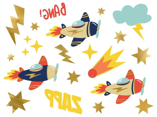 partydeco Kindertattoo, Temporäre Tattoos zum Aufkleben auf die Haut Flugzeug