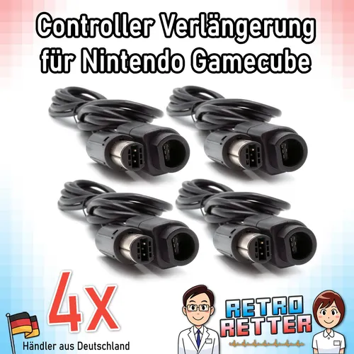 4x Gamecube Controller Verlängerung 1,8m - GC Verlängerungskabel GamePad Kabel
