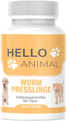 HelloAnimal® Wurm Presslinge für Katzen und Hunde - Praktische Kapseln zur Unterstützung der Entwurmung bei Haustieren. 30 Stück, hergestellt in Deutschland, für eine einfache Anwendung.