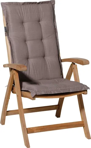 Madison Hochlehner-Auflage Basic 123x50 cm Taupe – Komfort für deinen Gartenstuhl - Entdecke die dick gepolsterte Hochlehner-Auflage von Madison! Mit verstellbarer Schnalle und praktischen Bindeschnüren bleibt sie sicher an Ort und Stelle. Das weiche Material sorgt für angenehmen Sitzkomfort, ideal für entspannte Stunden im Freien.