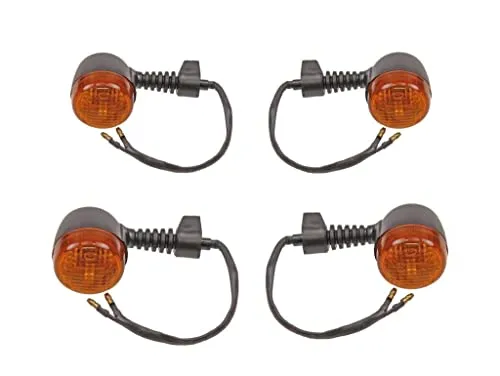 Streetparts24 Blinker Set Rund Vorne + Hinten 12V E-geprüft passend für Enduro Motorrad Roller Mofa Moped – 4 Stück – Schwarz mit orangefarbenem Glas – BA9S Sockel, M8 Gewinde