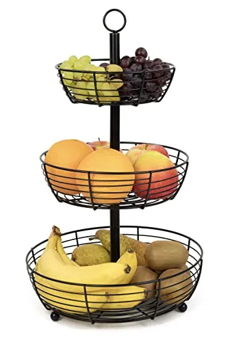 Auroni Etagere Infinite - 3 oder 2 Etagen Obstteller - Moderne Etageren für die stilvolle Präsentation von Obst oder Snacks, pulverbeschichtet in Schwarz, ideal für jeden Anlass.
