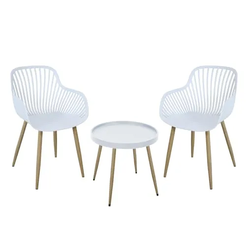 SVITA PHILLY Sitzgruppe Balkonmöbel Set 3-teilig - Gartenmöbel-Set in Weiß/Holzoptik, minimalistisches Design für modernen Stil, ideal für Balkon und Terrasse - komfortabel und vielseitig.