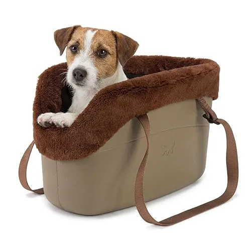 Ferplast Borsa per cani WITH-ME WINTER, in EVA Morbida plastica gommata, con rivestimento in pelliccia ecologica, Manici regolabili, Cinghiolo di sicurezza incluso, 21,5 x 43,5 x h 27 cm Tortora