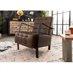 Polstersessel Echtleder - Bequemer Stuhl in Braun mit Armlehnen - Kategorie: Sofas & Sessel, hochwertiger Echtleder-Sessel mit bequemer Polsterung, ideal für stilvolle Wohnräume.
