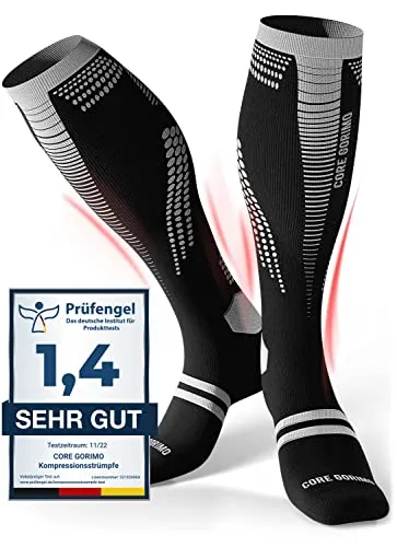 CORE GORIMO Kompressionsstrümpfe Sport - Kniehohe Kompressionsstrümpfe für Herren, atmungsaktiv und mit optimaler Passform. Reduzieren Sie Verletzungsrisiken und verkürzen Sie Ihre Regenerationszeit dank 18-21 mmHg Kompression!
