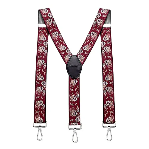 MASADA Herren Hosenträger mit robusten Karabiner Verschluss stufenlos verstellbar 3,5 cm breit und bis zu 195 cm Körpergröße - Paisley Rot