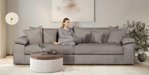 Home affaire Big-Sofa Soft&Cosy XXL - Mega-Sofa in taupe mit Federkern-Polsterung - Big Sofas, komfortabel und ideal für große Räume, bietet Platz für die ganze Familie mit einer Breite von 303 cm und hochwertiger Cord-Oberfläche.