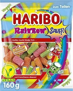 Haribo Rainbow sauer 160g - Fruchtgummis/Lakritze mit fruchtigem Geschmack in bunten Farben, ideal für alle Süßigkeitenliebhaber.
