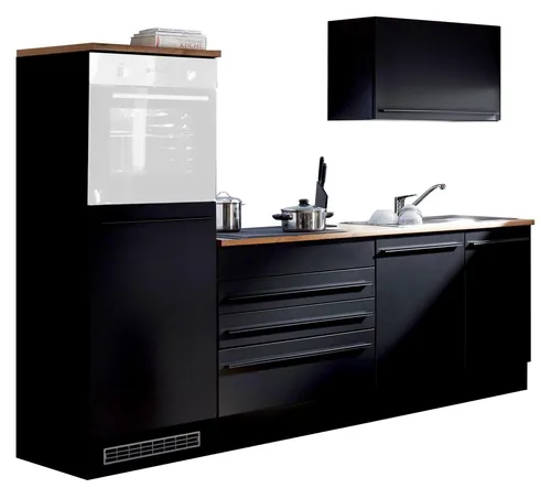 Mid.you Küchenleerblock Schwarz, 260 cm - Küchenzeilen, eleganter Küchenleerblock in Schwarz mit 3 praktischen Schubladen, perfekt für moderne Küchen und nur wie online abgebildet bestellbar.