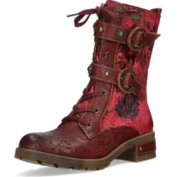 Laura Vita Damen Stiefelette Cocrailo 71 - Blumenmuster in Rot, Größe 38 EU - Wanderschuhe mit floralem Design und zwei dekorativen Riemen, ideal für kreative Looks und einen sicheren Halt dank 4,5 cm Blockabsatz.