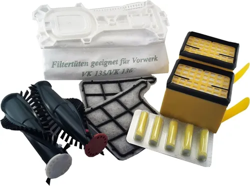 Staubsaugerbeutel + 4 Filter + Bürsten + Duftstäbchen passend für Vorwerk Staubsauger Kobold 135 136 24