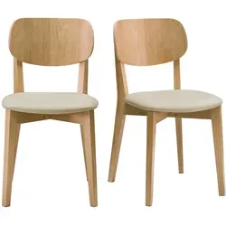 Miliboo LUCIA Vintage-Stühle aus Eichenholz (2er-Set) - Zeitlose Vintage-Stühle im skandinavischen Design mit beiger Sitzfläche. Robust und pflegeleicht, ideal für Ihr Esszimmer. Harmoniert perfekt mit verschiedenen Esstischen.