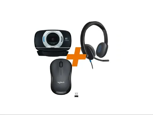 Logitech H540 USB Headset + C615 HD Webcam + M220 Silent Maus Bundle - Webcams Bundle mit hochwertigem Headset, HD Webcam und geräuschloser Maus – perfekt für Videokonferenzen und Homeoffice!