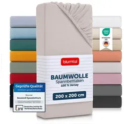 Blumtal Spannbettlaken Blumtal Basics 100% Baumwolle, Baumwolle, Gummizug: Rundum, (1 Stück), Jersey Bettlaken - atmungsaktiv, strapazierfähig und faltenfrei beige 200 cm x 200 cm