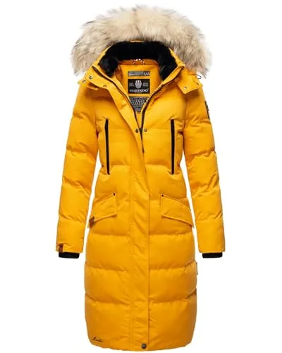 MARIKOO lange Damen Winterjacke B890 - warmer Parka mit Kapuze - Funktionsjacken, wasserabweisend und mit abnehmbarem Kunstfellkragen, ideal für kühle Temperaturen und optimaler Passform.
