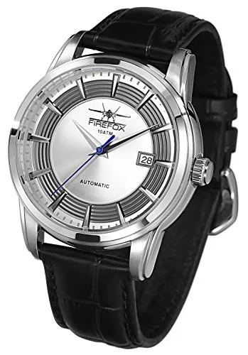 FIREFOX Automatik Uhr - 45 mm, Edelstahl und Lederarmband - Herrenuhren mit hochwertigem Seiko Automatikwerk, 10ATM Wasserresistenz und elegantem Design - ideal für Uhrenkenner, die Qualität und Stil schätzen.