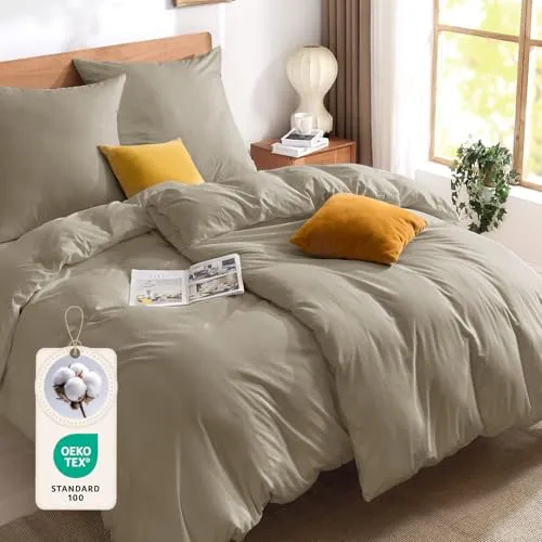 BEDELITE Bettwäsche 135x200 Baumwolle 4teilig - Bettbezüge 135x200cm 2er Set Beige mit 2 Kissenbezüge 80x80 cm, Oeko-TEX Bedding weiche und kuschelige Bettwaren
