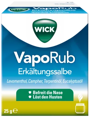 WICK VapoRub Erkältungssalbe 25 g - Arzneimittel zur Linderung von Erkältungsbeschwerden, wirkt befreiend auf die Atemwege und sorgt für ein angenehmes Wohlgefühl.