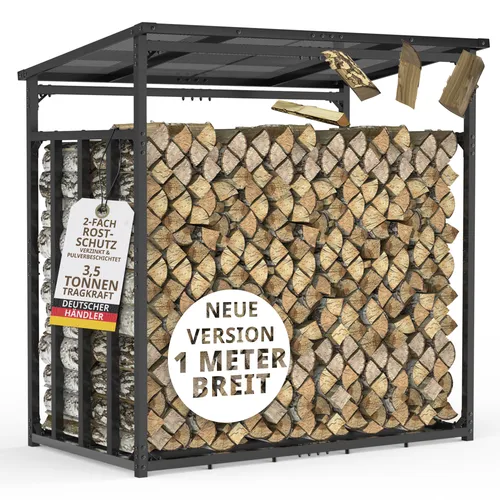 LAWA Living Kaminholzregal mit Dach, 185x105x185 cm - Kaminholzregal aus verzinktem Stahl, wetterfest und korrosionsgeschützt, ideal für die sichere Lagerung von bis zu 5,25 SRM Brennholz im Außenbereich.