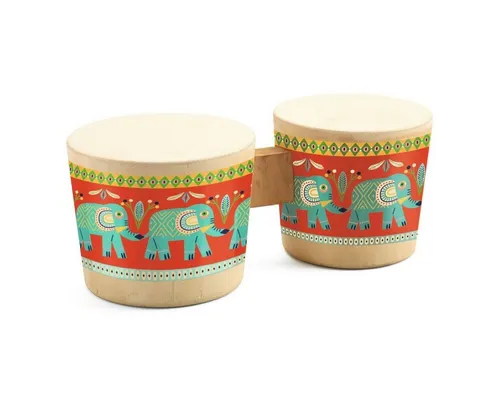 DJECO Bongo Animambo Instrument - Farbenfrohe Holz-Bongo Trommel für Kinder ab 3 Jahren, fördert die Musikalität und Kreativität. Ideal für kleine Musiker, mit hochwertigem Material und lustigem Elefanten-Design.