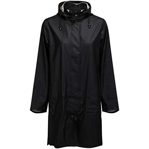 Ilse Jacobsen langer Damen Regen Parka RAIN71 Schwarz 38 | Elegante A-Linie mit abnehmbarer Kapuze - Funktionsjacken – Wasserdichter und winddichter Parka aus leichtem Polyester mit Gummi-Überzug, ideal für stilvolle Outdoor-Aktivitäten.