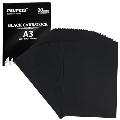 300gsm Schwarzer Kartonpapier - 30 Blatt A3 Schweres Papier dickes Papier Dickes Papier - zum Drucken für, DIY Kartenherstellung, Einladungen, Postkarten, Visitenkarten PAC01BK030