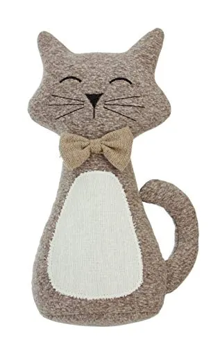 FRANK FLECHTWAREN Türstopper „Charly“ Katze Höhe 31 cm, Katzentürstopper, Polyester in Strickoptik mit schwerer Füllung 1 kg, braun, handgefertigt, stabil