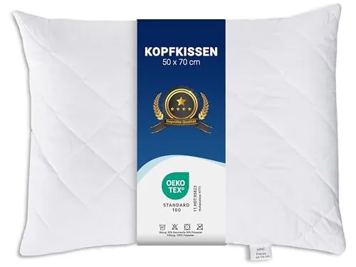 ZOLLNER 2er Set Kopfkissen - 50x70 cm - mit Reißverschluss – Individuell anpassbare Füllung aus Synthetikfasern - bis 95°C waschbar - Bezug aus Baumwollmischung - Hotelqualität