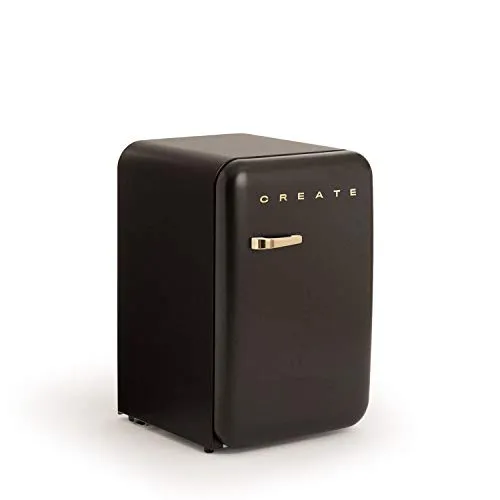 CREATE / RETRO FRIDGE 83.5 GOLD - Kühlschrank im Vintage-Stil - Stylischer Kühlschrank im Retro-Design der 50er Jahre mit 98W Energieverbrauch. Praktische Innenaufteilung mit 2 Glasablagen und Flaschenhalter für optimale Organisation.
