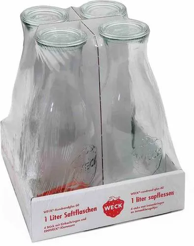 WECK 4T-766 Saftflasche 4er-Tray 1l mit Ringen und Klammern