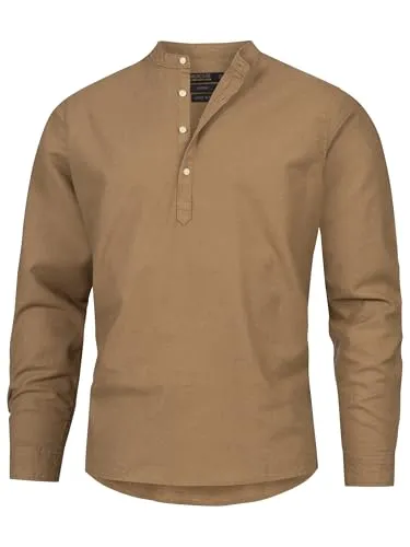 Indicode Herren Waylon Hemd mit V-Ausschnitt aus Leinen-Baumwolle Mischung - Otter, XL - Vielseitiges Herrenhemd mit long-sleeve und Knopfmanschetten, ideal für lässige Anlässe. Der Stehkragen und die teilverdeckte Knopfleiste sorgen für einen modernen Look. Hochwertige Verarbeitung und angenehmer Tragekomfort.