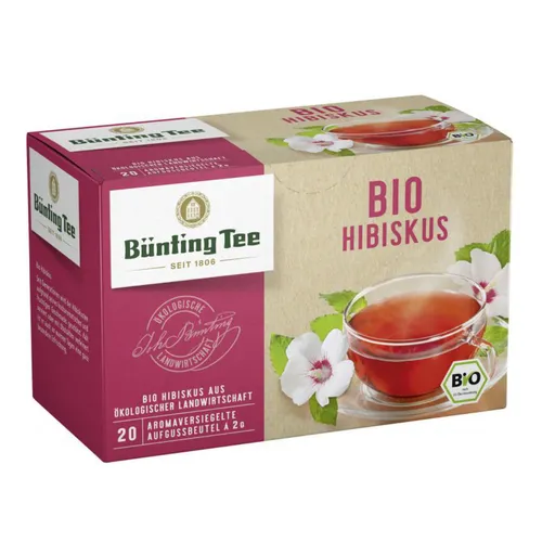Bio Bünting Tee Hibiskus 40g - Hochwertiger Bio-Hibiskus-Tee aus Deutschland, erfrischend und vollmundig im Geschmack – ideal für eine gesunde Teepause.