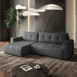 Gepolstertes Ecksofa ASTON mit Schlaffunktion - Ecksofa in L-Form mit hochwertigem Lambi-Gewebe, das pflegeleicht und abriebfest ist. Die Schlaf-Funktion und der integrierte Stauraum für Bettwäsche machen es ideal für kleine Räume.