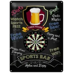 Femer GmbH Metallschild Spruch 30x40cm sports bar Darts relax and enjoy, (1 St), gewölbte Oberfläche, abgerundete Ecken, umgeschlagene Kanten
