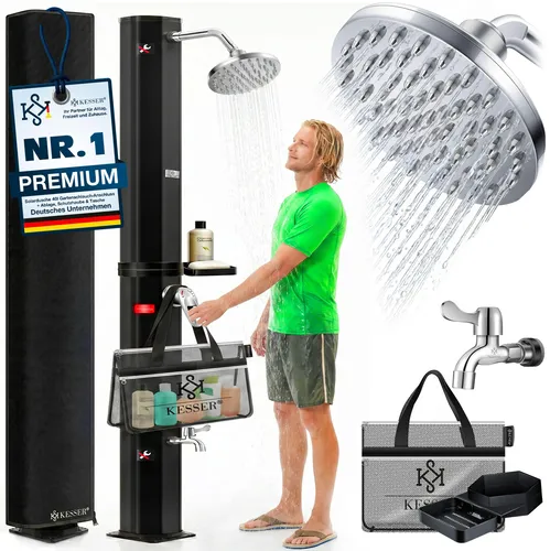 KESSER® Solardusche 40 Liter – Gartendusche mit Regenduschkopf und Fußdusche - Brausen & Duschen – Genießen Sie warmes Wasser bis 60°C ohne Strom, ideal für Garten und Pool mit witterungsbeständiger Schutzhaube und stabilem Metallfuß.