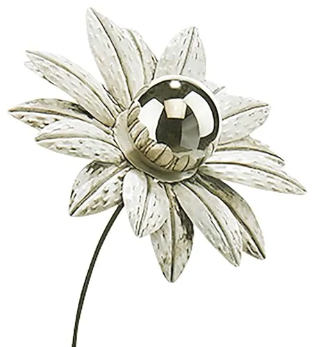 Kobolo Gartenstecker White Flower, Metall, weiß, 92 cm, dekorative Blumenstecker mit Edelstahlkugel für Moderne Gartendekoration