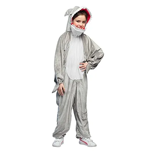 Boland Plüschkostüm Hai Jumpsuit für Kinder - Lustiges Hai Plüschkostüm von Boland für Karneval und Mottopartys. Mit Kapuze und Reißverschluss, ideal für kalte Tage. Angenehm über Alltagskleidung tragbar, perfekt für Mädchen und Jungen bis 140 cm.