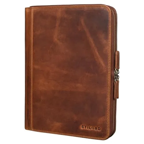 STILORD 'Ferris' Vintage Leder Dokumentenmappe - Elegante Konferenzmappe für 13,3 Zoll MacBook - Schreibmappen: Hochwertige Echtleder Dokumentenmappe mit zwei Hauptfächern für optimale Organisation, ideal für Büro und Meetings im zeitlosen Vintage Stil.