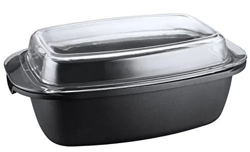 Kopf Bräter Pic Aluguss 5,2 Liter mit Glasdeckel - Pfannen: Hochwertiger Aluguss Schmortopf mit exzellenter Wärmeleitfähigkeit, ideal für fettfreies Kochen und vielseitig einsetzbar als Auflaufform.