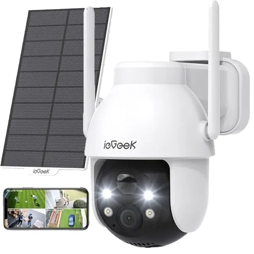 ieGeek 2K 3MP HD Überwachungskamera Aussen Solar - Camcorder mit 360° PTZ, 100% drahtlos und Solarladen für kontinuierliche Leistung. Farb-Nachtsicht und PIR-Bewegungserkennung bieten Sicherheit rund um die Uhr.