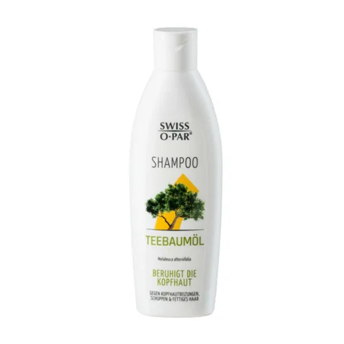 Swiss-o-Par Shampoo Teebaumöl (250 ml) - Shampoo mit Australischem Teebaumöl, bekämpft Schuppen und Kopfhautreizungen, fördert die Durchblutung und schützt vor Umwelteinflüssen. Ideal für gesundes und gepflegtes Haar.