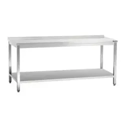 Bartscher Arbeitstisch 600, B2000 - Edelstahlmöbel – höhenverstellbarer Arbeitstisch mit stabiler Arbeitsfläche und Grundboden, ideal für professionelle Küchen und Werkstätten.