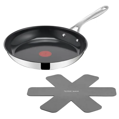 Tefal Jamie Oliver by Direct Cook Bratpfanne 28 cm, inkl. Pfannenschoner, keramische Antihaftoberfläche, langlebige Versiegelung, Thermo-Signal, für alle Herdarten, backofenfest, Edelstahl