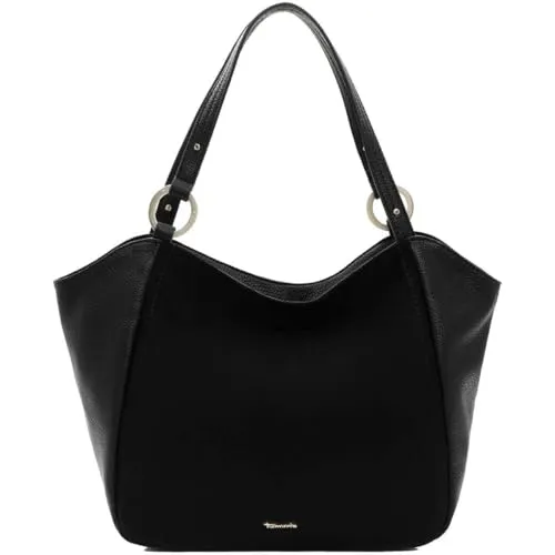 Tamaris Caro Damen Handtasche Shopper aus Kunstleder in Schwarz Gold mit Reißverschluss. schwarz