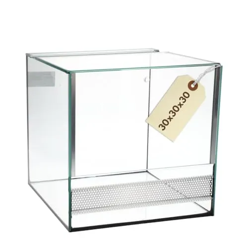 GarPet Glas Terrarium 30x30x30 cm - Reptilien & Amphibien Glasterrarium, optimale Lüftung und einfache Zugänglichkeit durch Guillotine Tür